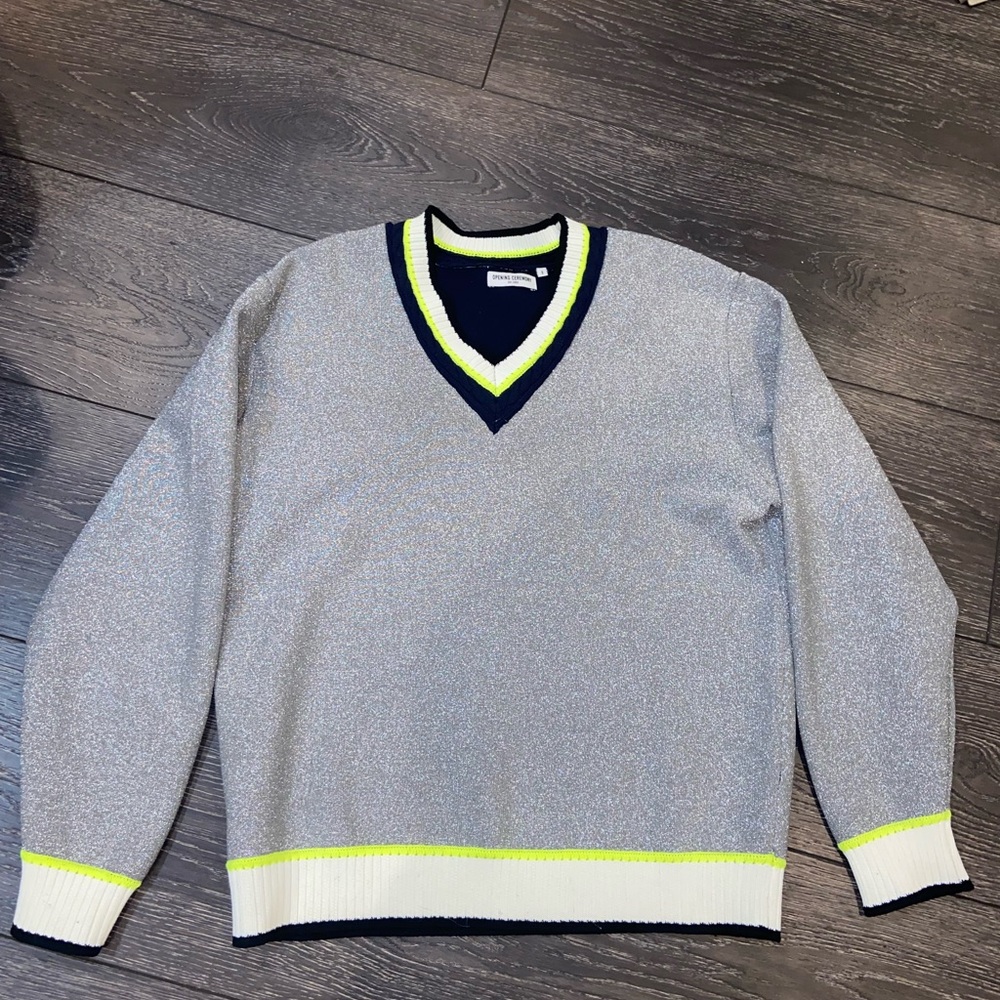 Opening ceremony metallic disco sport v-neck neon trim